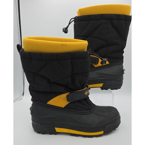 COLUMBIA FROST FLIGHT Snow rain boot Yellow Black Pull On Boys youth Sz 4 EUC - Picture 1 of 9